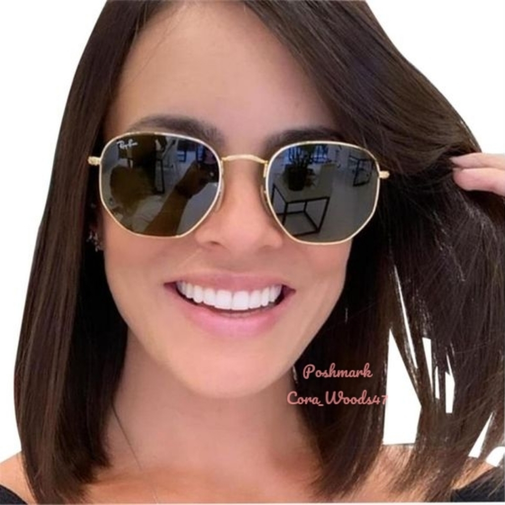 Ray-Ban Hexagonal Green Lenses RB3548N Gold Frame Unisex New
